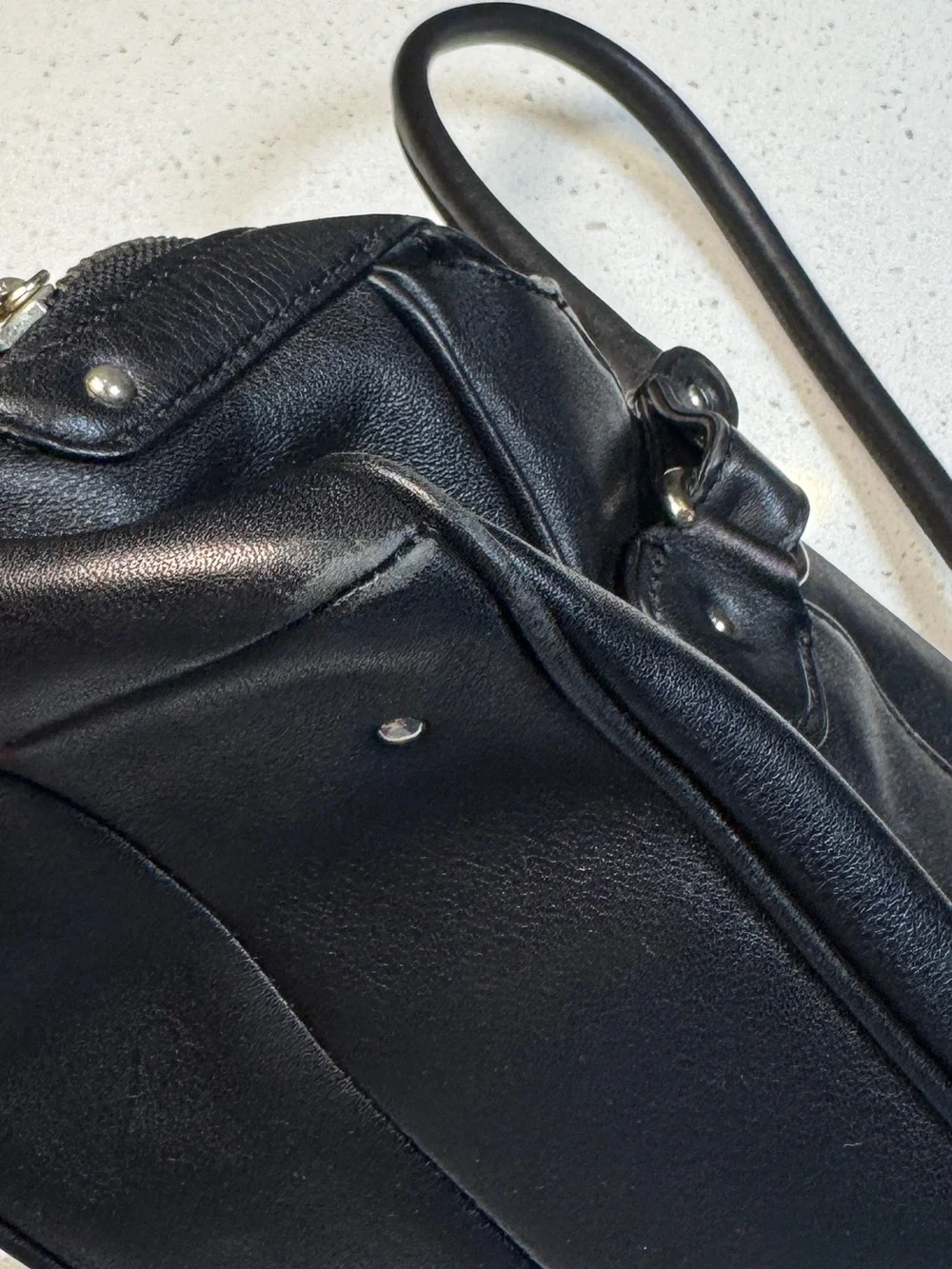 Vintage Y2K Cole Haan Alexa F04 Black Leather Satchel Shoulder Bag Silver Buckle